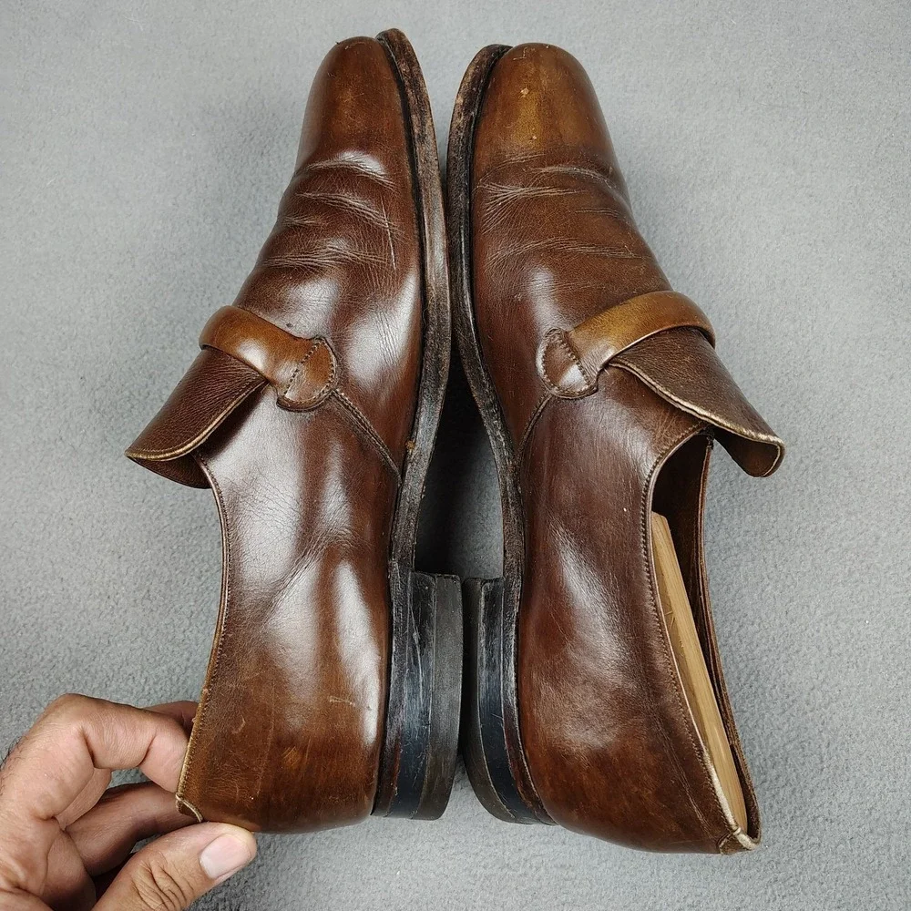 Vintage Florsheim Loafer Men 9.5 D Mahogany Leather Square Toe Slip On Shoes